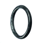A close-up photo of a round, untreated grey jadeite bracelet with a 58mm diameter. The bracelet features a smooth, polished surface, showcasing the natural beauty of the grey jadeite stone. The bracelet is designed by MAYS.