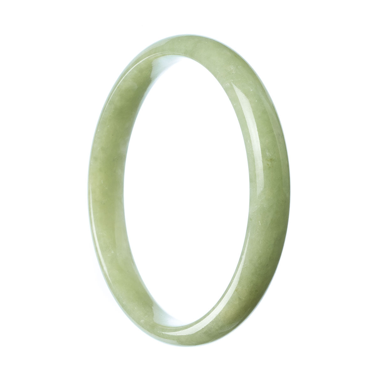 A half moon-shaped green jadeite bracelet with an authentic and natural appeal.