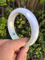 Genuine Type A Pale green with lavender Jadeite Jade Bangle Bracelet - 59mm Half Moon